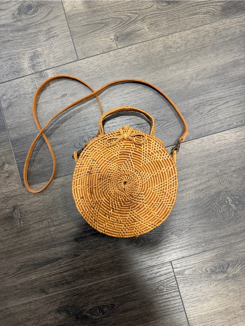 Others Follow Woven Round Crossbody Bag - Tan